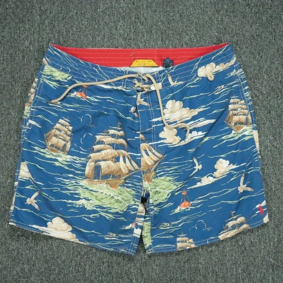 Polo Ralph Lauren Swim Trunks Mens 40 Blue Swimwear Sailing Ships Lined Shorts
