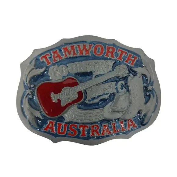 Tamworth Australia Belt Buckle Country Music Guitar Red Blue
