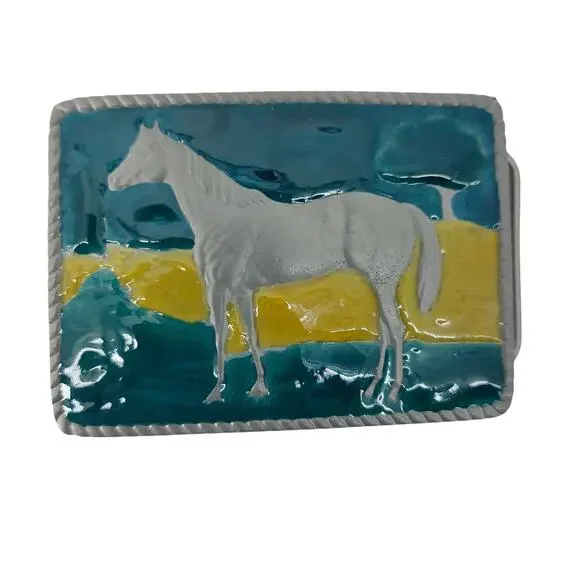 Horse Belt Buckle Western Equestrian Cowboy Enamel Horseback
