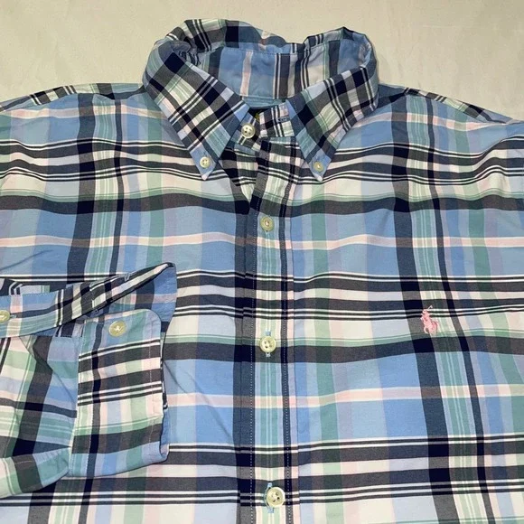 Polo Ralph Lauren Mens Large Classic Fit Performance Plaid Button Down Shirt
