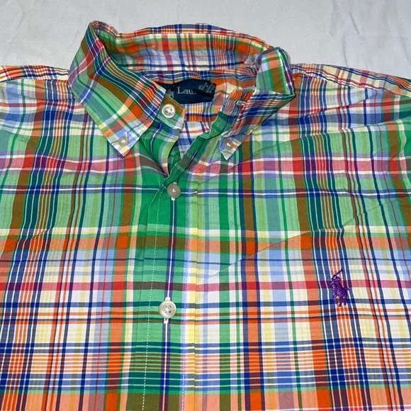 Polo Ralph Lauren Mens Large Plaid Short Sleeve Button Down Shirt Multi-Color