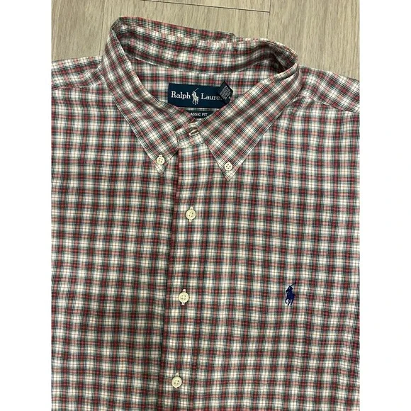 Polo Ralph Lauren Shirt Men 2XL XXL Button Up Plaid Vintage VTG Classic‎ Fit EUC