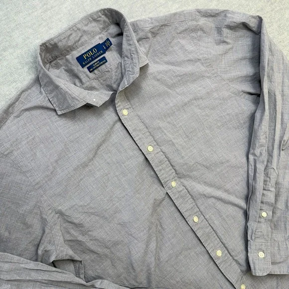 Polo Ralph Lauren‎ Shirt Mens Large Gray Slim Fit Cotton Stretch Lightweight