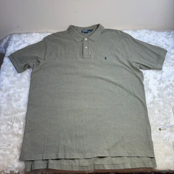 Polo Ralph Lauren Mens XXL Heathered Olive Green‎ Cotton Pique Short Sleeve Polo