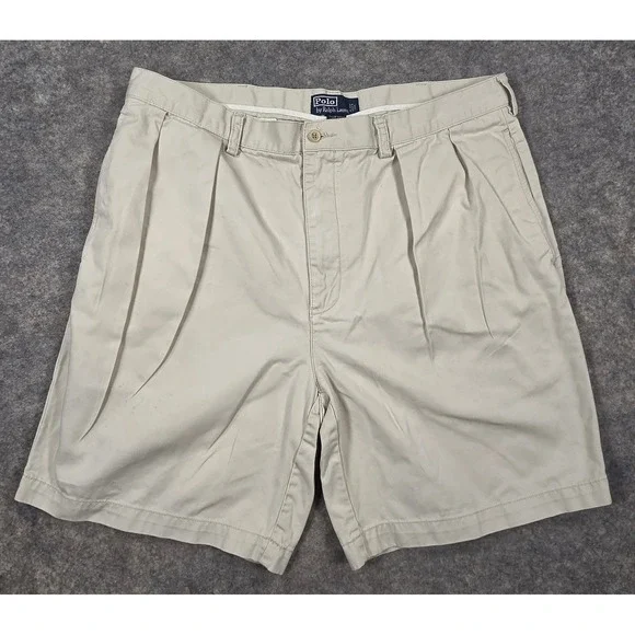 Polo Ralph Lauren Tyler Short Mens 38 Khaki Double Pleated Cotton Chino