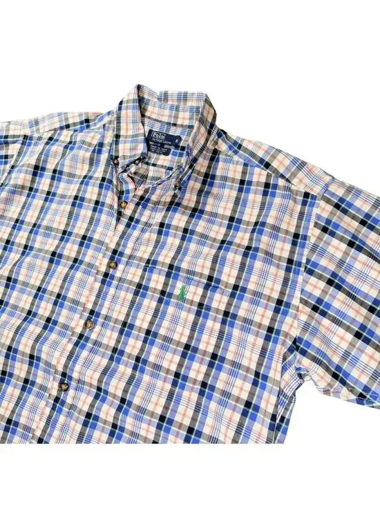 Polo Ralph Lauren Mens XL Short Sleeve Shirt Blue Pink Plaid Button Np Navy Pony