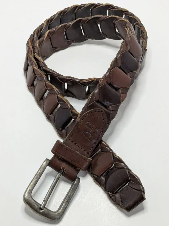 Abercrombie & Fitch Braided Brown Leather Link Belt Mens Size 34 Vintage/Y2K
