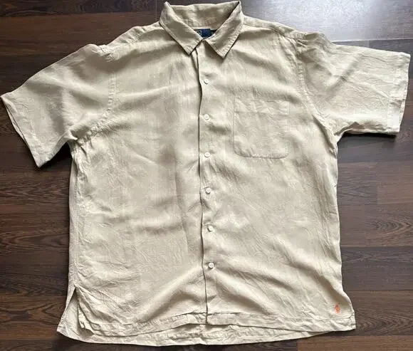 Vintage Polo Ralph Lauren Caldwell Camp Loop Shirt Mens Large L Linen Silk Blend