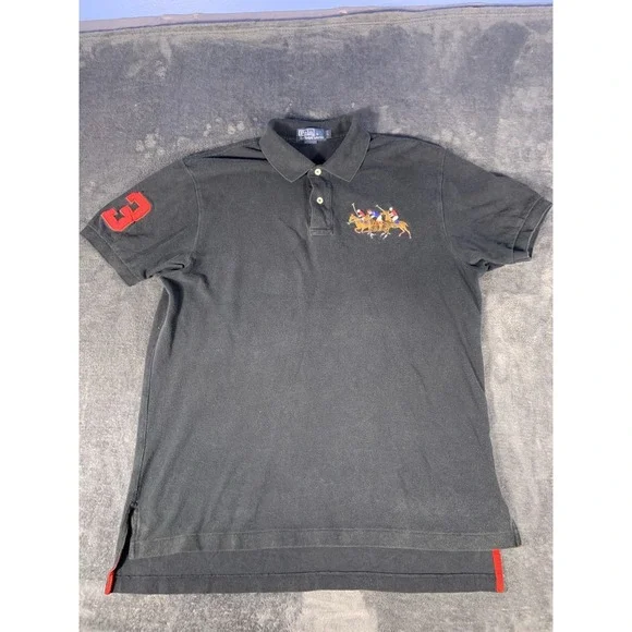 Polo Ralph Lauren Triple Pony Polo Shirt Men L Black Cotton Pique Classic Fit L