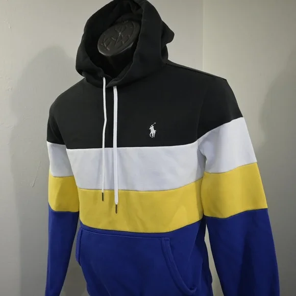 Polo Ralph Lauren Hoodie Mens XS Regular Black White Yellow Blue Colorblock Pony