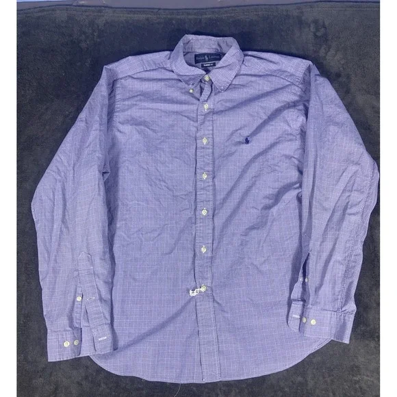 Vtg Polo Ralph Lauren Shirt Mens 17 XL Button Down Plaid Cotton Blue Pony Office