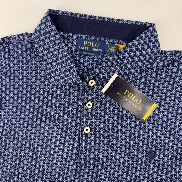 Polo Ralph Lauren Polo Shirt Men XL Navy Blue Performance Crest Shield Pattern