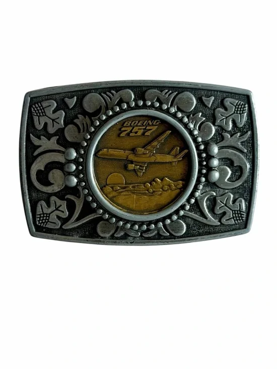 Vintage Boeing 757 Pewter & Brass Collectible Unisex Belt Buckle