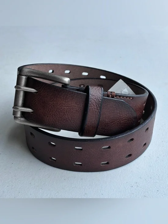 Kohl’s: 11UP0206 Adult Double Prong Perforated Leather Brown/Blk Belt Size-30-32