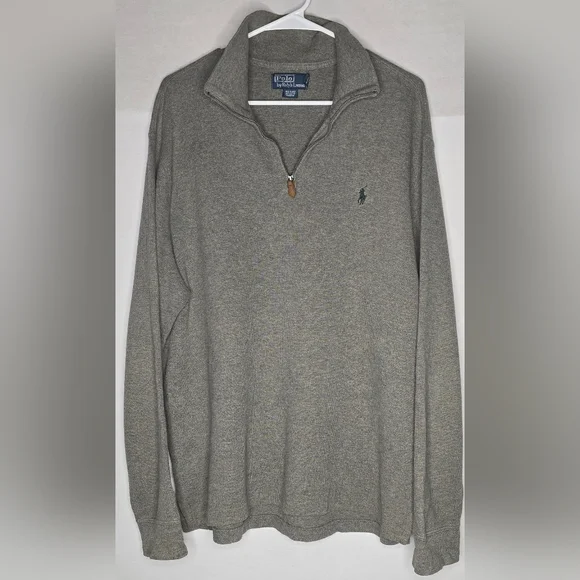 Polo Ralph Lauren Men's XL 1/4 Zip Pullover Sweater Gray Green Pony, 100% Cotton