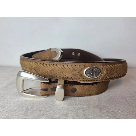 Badger Genuine Leather Concho Belt Mens Size 46 Brown Silver Western Braided