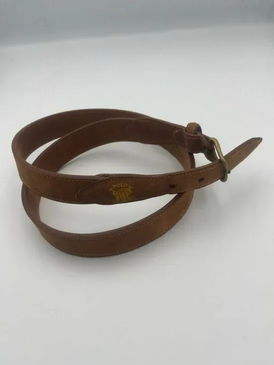 Vintage Ralph Lauren Brown Suede Leather Belt with Brass Buckle 40