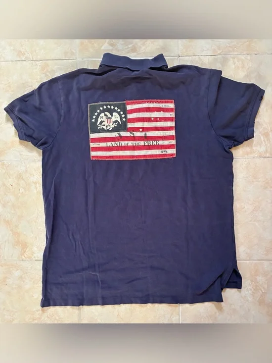 Polo by Ralph Lauren Navy Polo with American Flag Back Patch