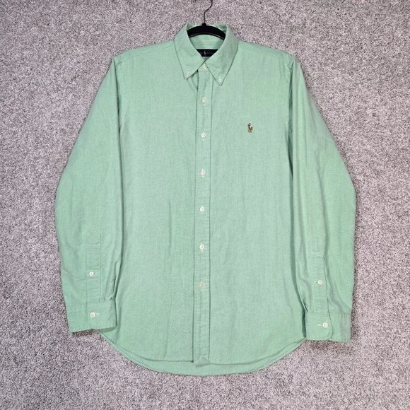 Ralph Lauren Shirt Mens Medium Green Chambray Oxford Long Sleeve Button Down