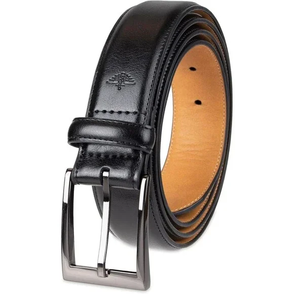 Dockers Men's Classic Dress Belt Size 42 Deep Black Leather Single-Prong Buckle