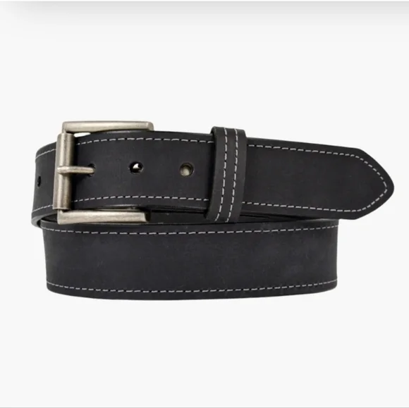 Lejon Men's Bison Leather Black Belt Made In America Sz 48 Western Cowboy Rustic