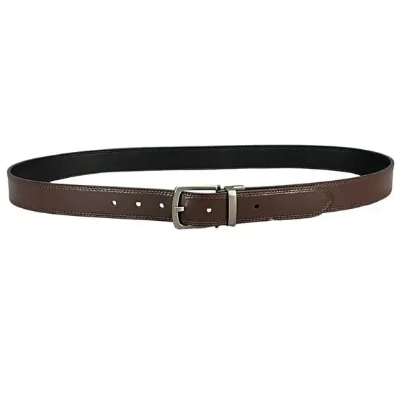 Dickies Reversible Black Brown Leather Brush Nickel Buckle Belt Men 40”- 46”
