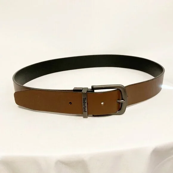 Timberland Reversible Leather Belt Black Brown Pewter Buckle 43