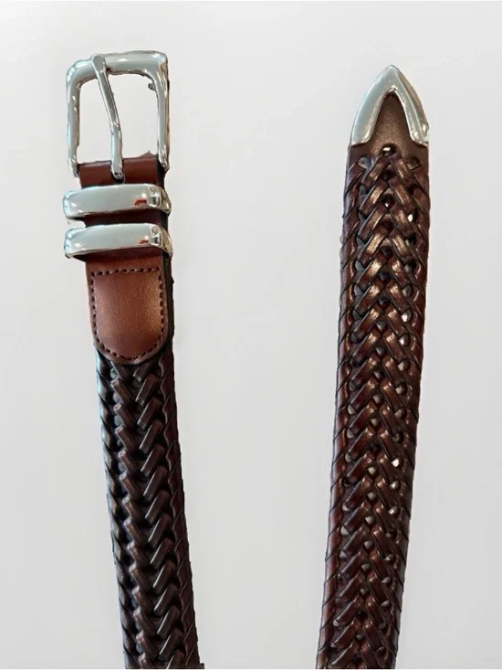 Vintage Perry Ellis Portfolio Men's Belt Sz 44 Brown Woven Braided Leather NWOT