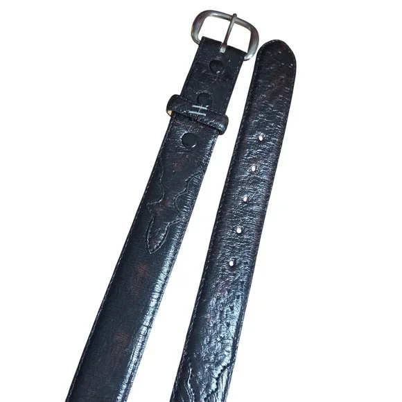 Ferrini Italia Ostrich Leather Western Belt 38 Silver Buckle Italy Cowboy