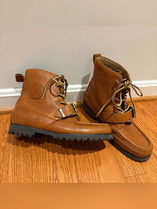 Polo Ralph Lauren Ranger Tumbled Leather Buckle Lug Sole Boots Mens Sz 9
