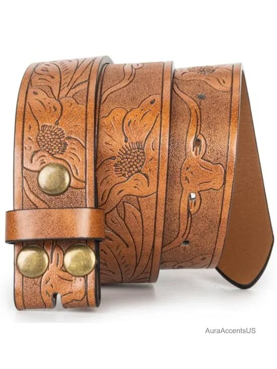 Vintage Western Belt Strap without Buckle Longhorn Bull Embossed Cowboy Belt