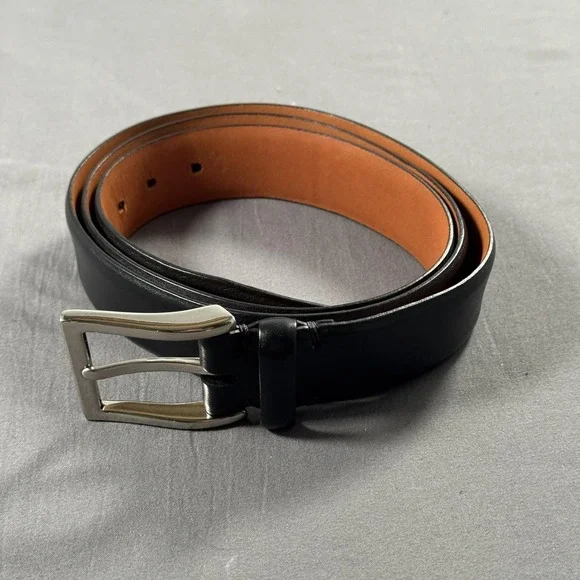 Marchesi di Como Belt Mens‎ 44 Black Genuine Leather Dress Silver Buckle 110cm