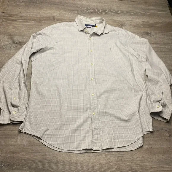 Polo Ralph Lauren Mens‎ XXL Classic Fit Glen Plaid Twill Shirt Grey Cotton