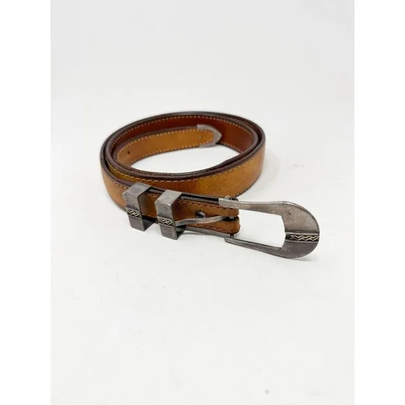 James Reid Sterling Silver 925 14K Gold Accent Leather Belt Brown Western Buckle
