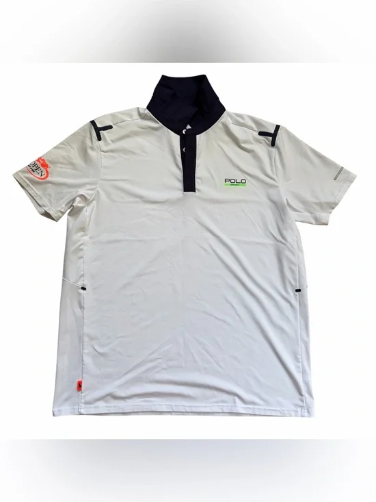 Polo Sport Shirt Mens White Navy Thermovent Short Slv US Open 2016 Size LARGE