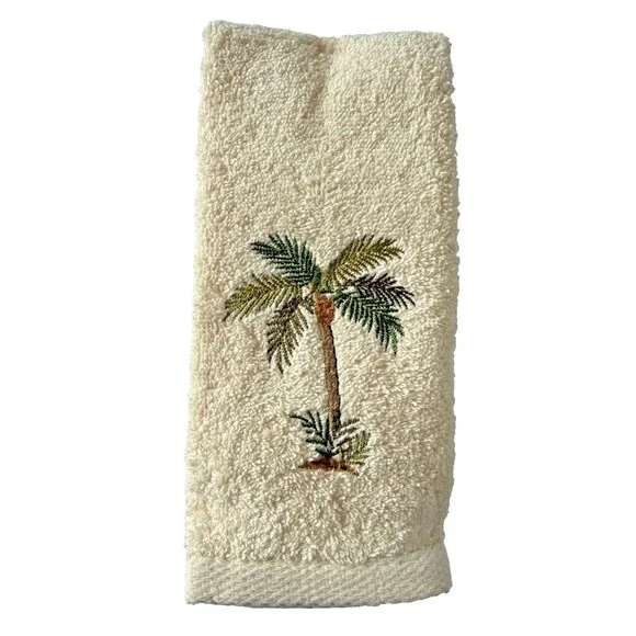 Avanti Fingertip Towels Palm Tree Embroidered Ivory Bathroom Set of 2