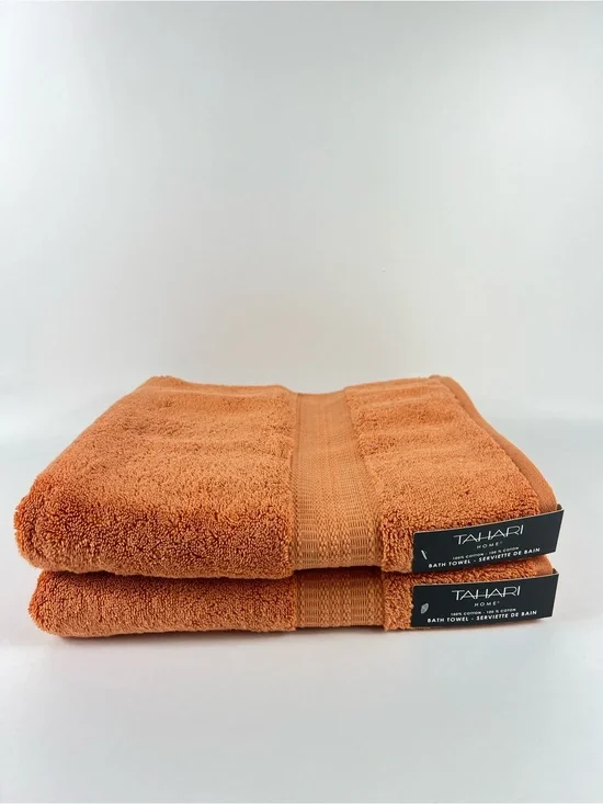 Tahari Home Bath Towel Set Rust Orange Plush 100% Cotton Locker Loop 2 Pc NEW