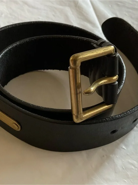 Ralph Lauren Polo Black Leather Belt with Polo Logo Plague-33” Length