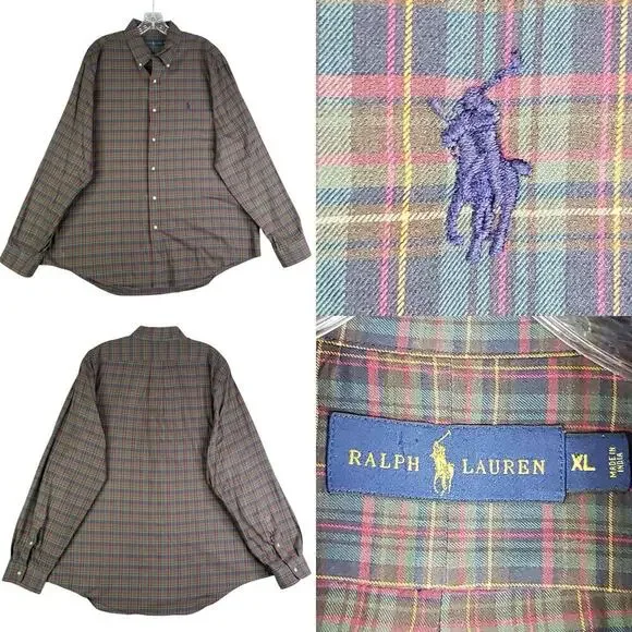 Polo Ralph Lauren Shirt Oxford Men's XL Multicolor Plaid LS Button Down Cotton