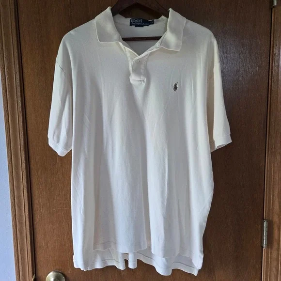 Polo Ralph Lauren Mens XL Cream Cotton Short Sleeve Pique Polo Shirt Off White
