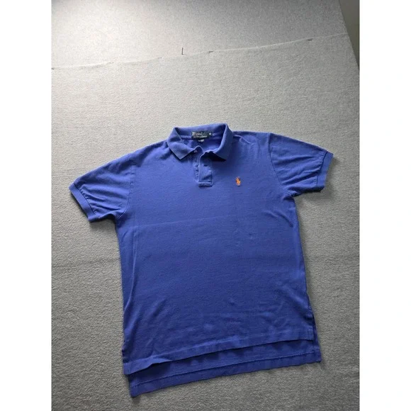 Polo Ralph Lauren Mens Blue Cotton Short Sleeve‎ Polo Shirt Size M Orange Logo