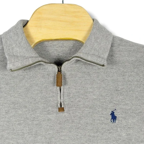 Polo Ralph Lauren Quarter Zip Men Small Gray Pullover Cotton Knit Sweater Pony