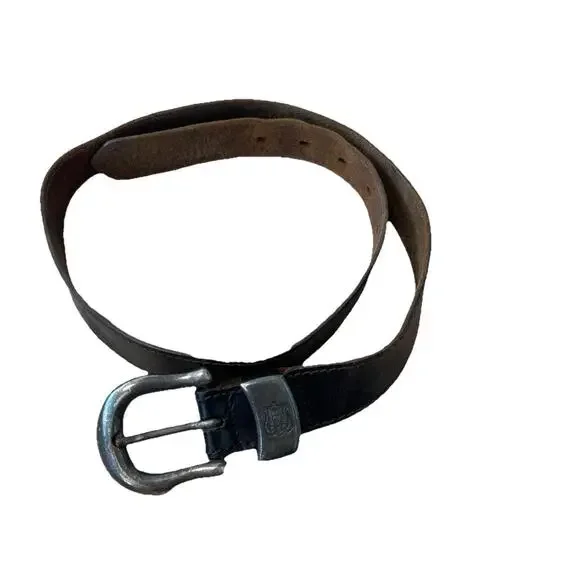 VTG 80s CIPRIANI Genuine Saddle‎ Leather Belt Brown Silver Buckle 1980s H88