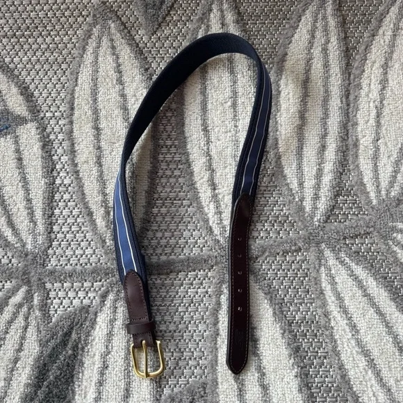 Vineyard Vines Unisex Men’s Women’s Size 28 Navy Blue Brown Leather Striped Belt