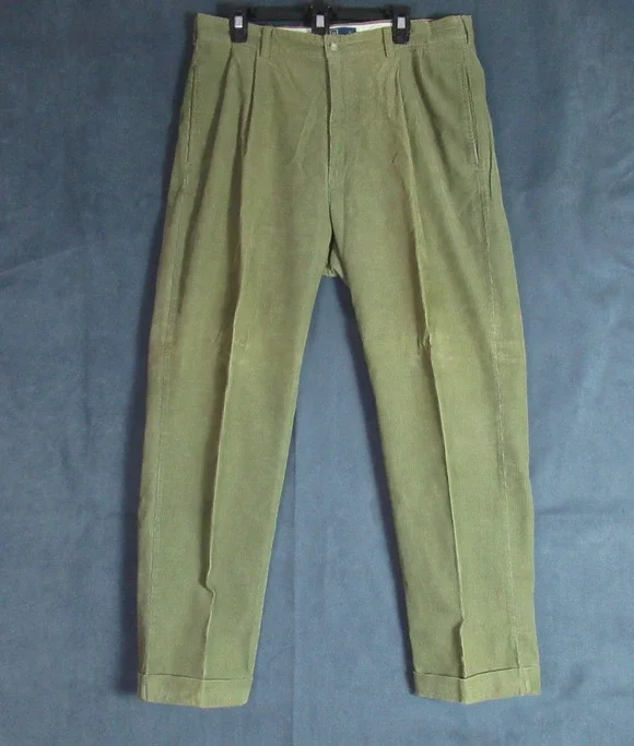 Vintage Polo Ralph Lauren Hammond Pant Corduroy Cuffed Green Men 38x32 Old Money