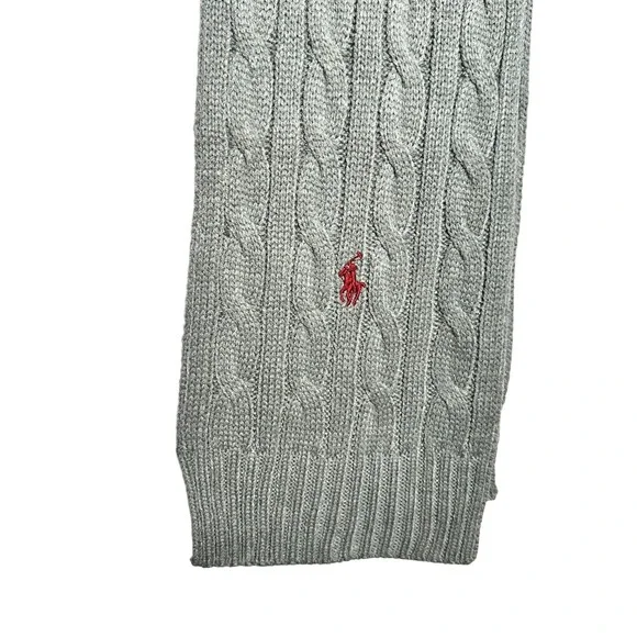 Polo Ralph Lauren Scarf Gray Cable Knit Red Pony Logo Mens Womens Accessory