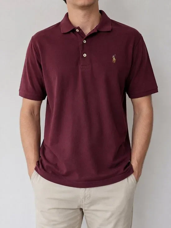 Polo Ralph Lauren Men Large Classic Fit Burgundy Polo Shirt