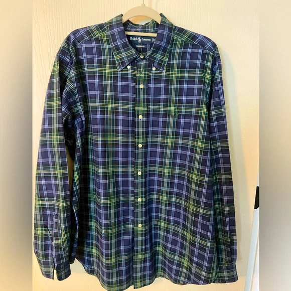 Polo Ralph Lauren Mens Navy & Green Plaid Button Down Size XL  NWOT
