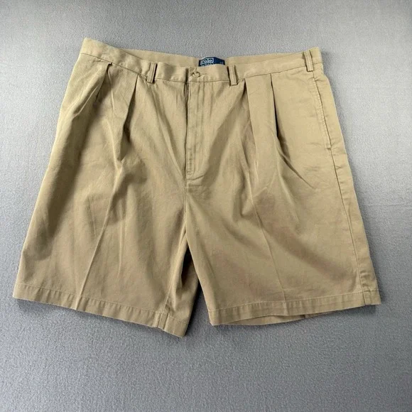 Polo Ralph Lauren Tyler Big Shorts Mens 46B Khaki Pleated  100% Cotton Classic