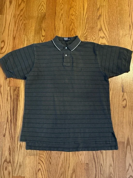 Polo by Ralph Lauren Charcoal Pinstripe Polo with White Trim